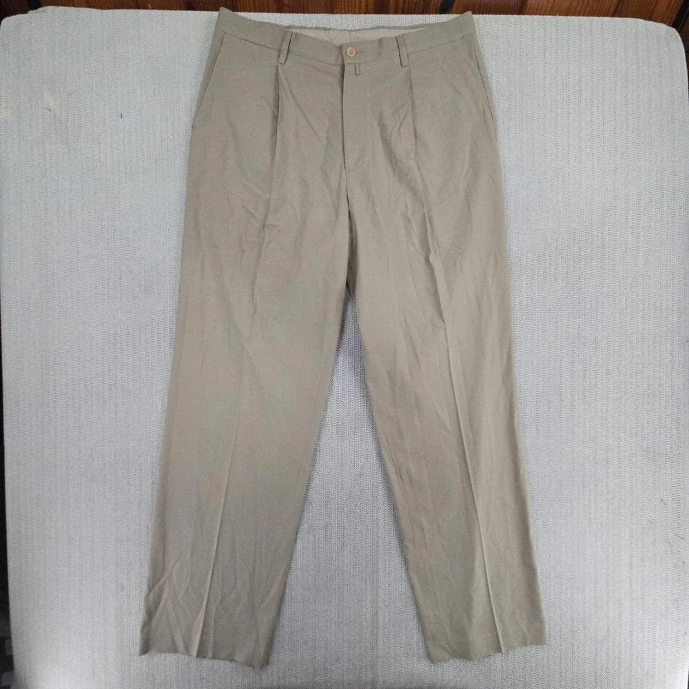 Nautica Pants‎ Mens 34x32 Beige Rigger Classic Fit Pleated Stretch Chino Casual